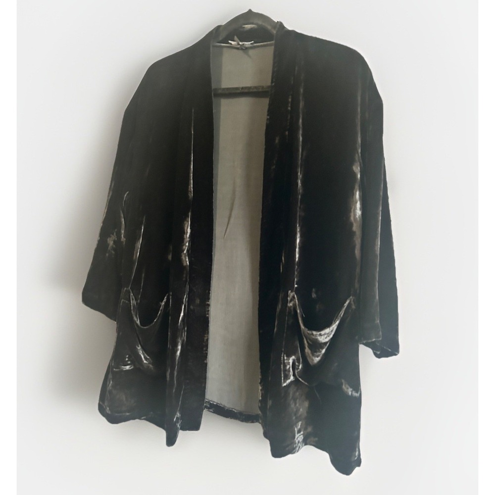 EILEEN FISHER  Womens Petite Large Silk Blend Black Kimono Open Jacket Luxury